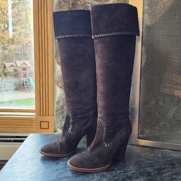 Michael Kors Luxurious Neptune Suede Chocolate Brown Knee High Boots Size 6.5M - Picture 5 of 16